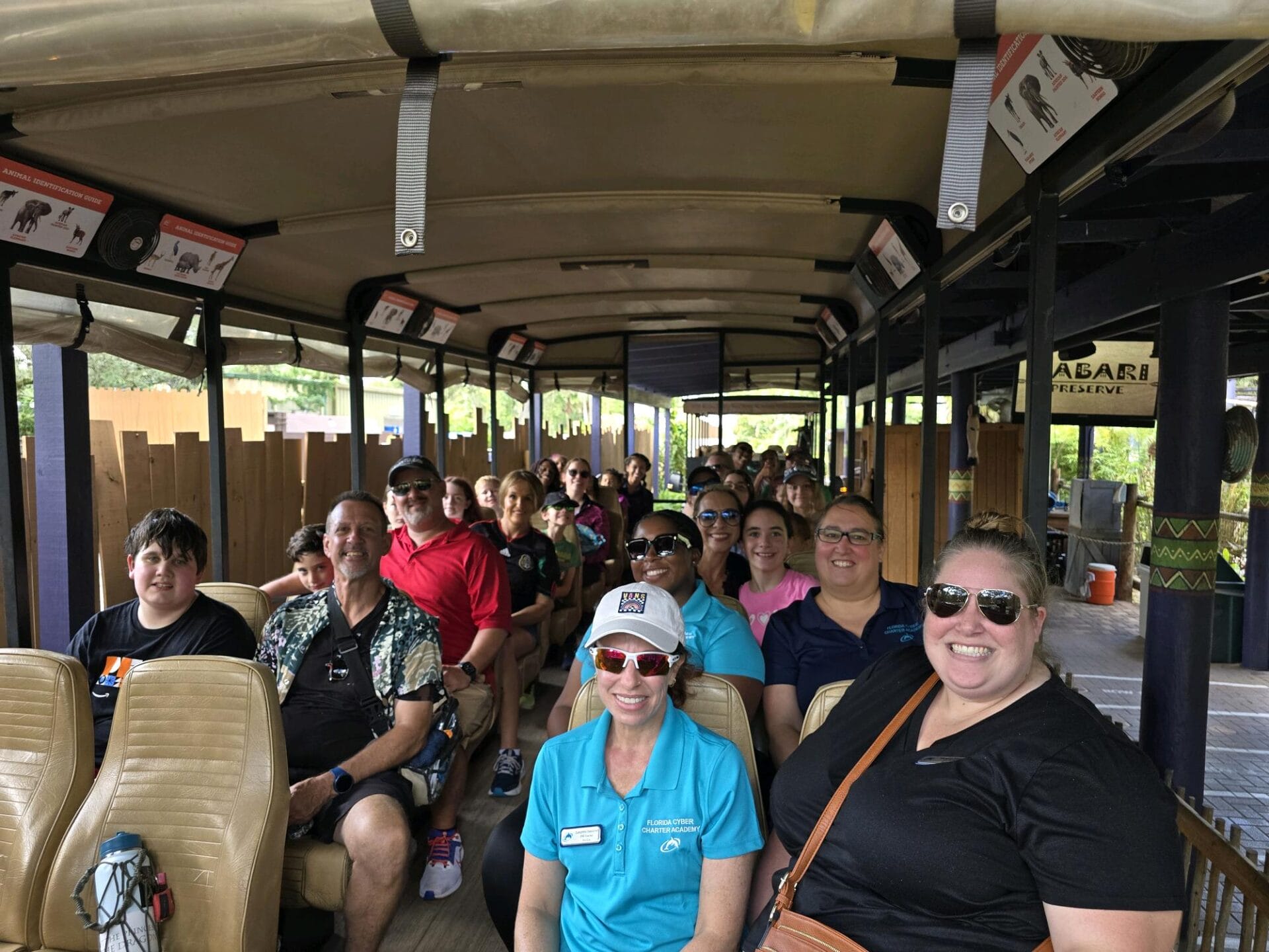 people in the bus in the zoo